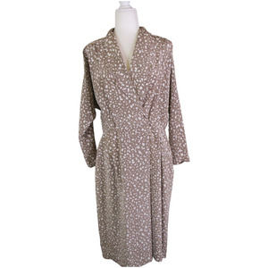 Vintage B.G.B. LTD Dress Tan and White Wrap Front Midi Shirt Women's